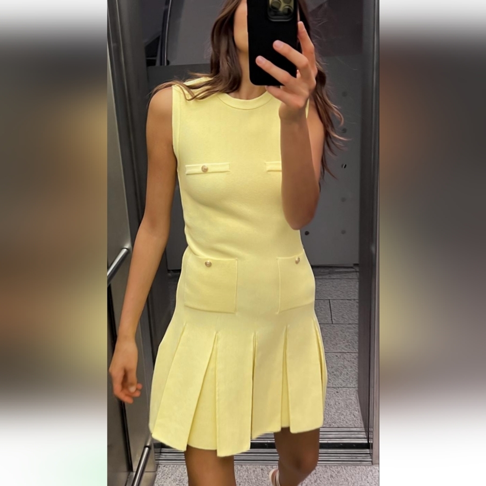 Box Pleat Mini Dress XS - Zara